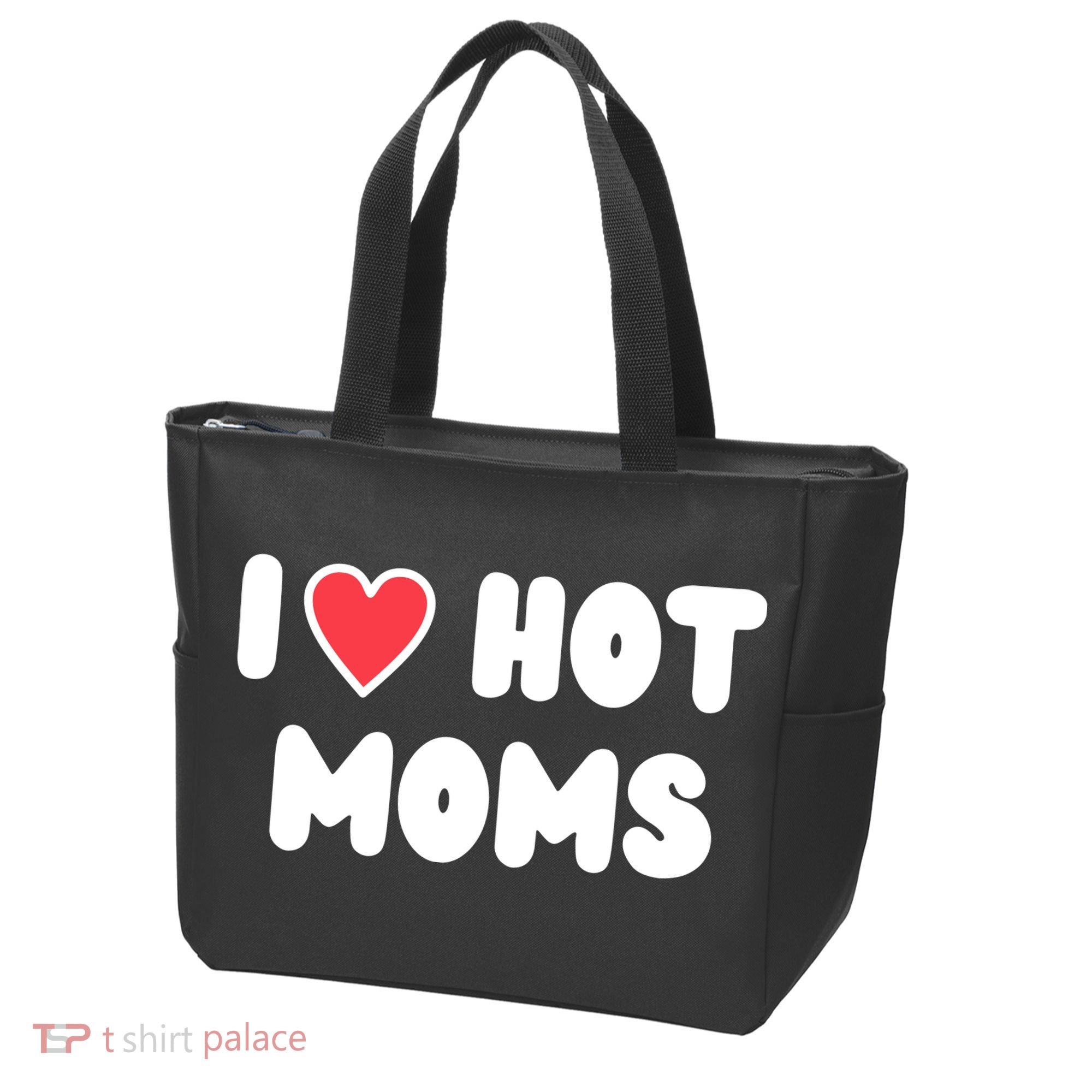 I Love Hot Moms Funny Red Heart Love Moms Tote Bag