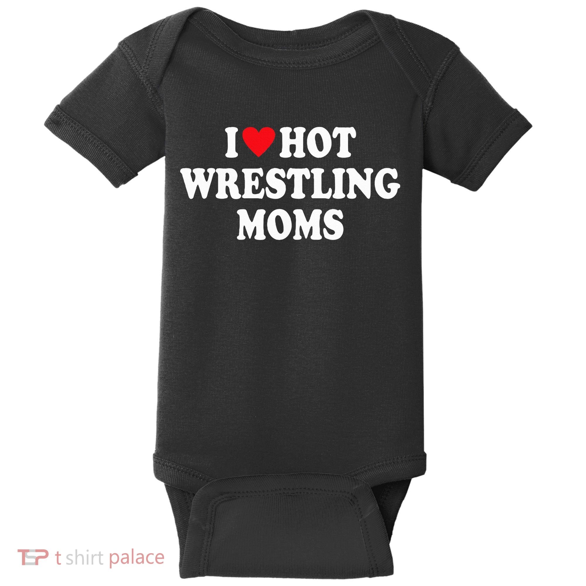 I Love Hot Wrestling Moms Groovy  Baby Bodysuit