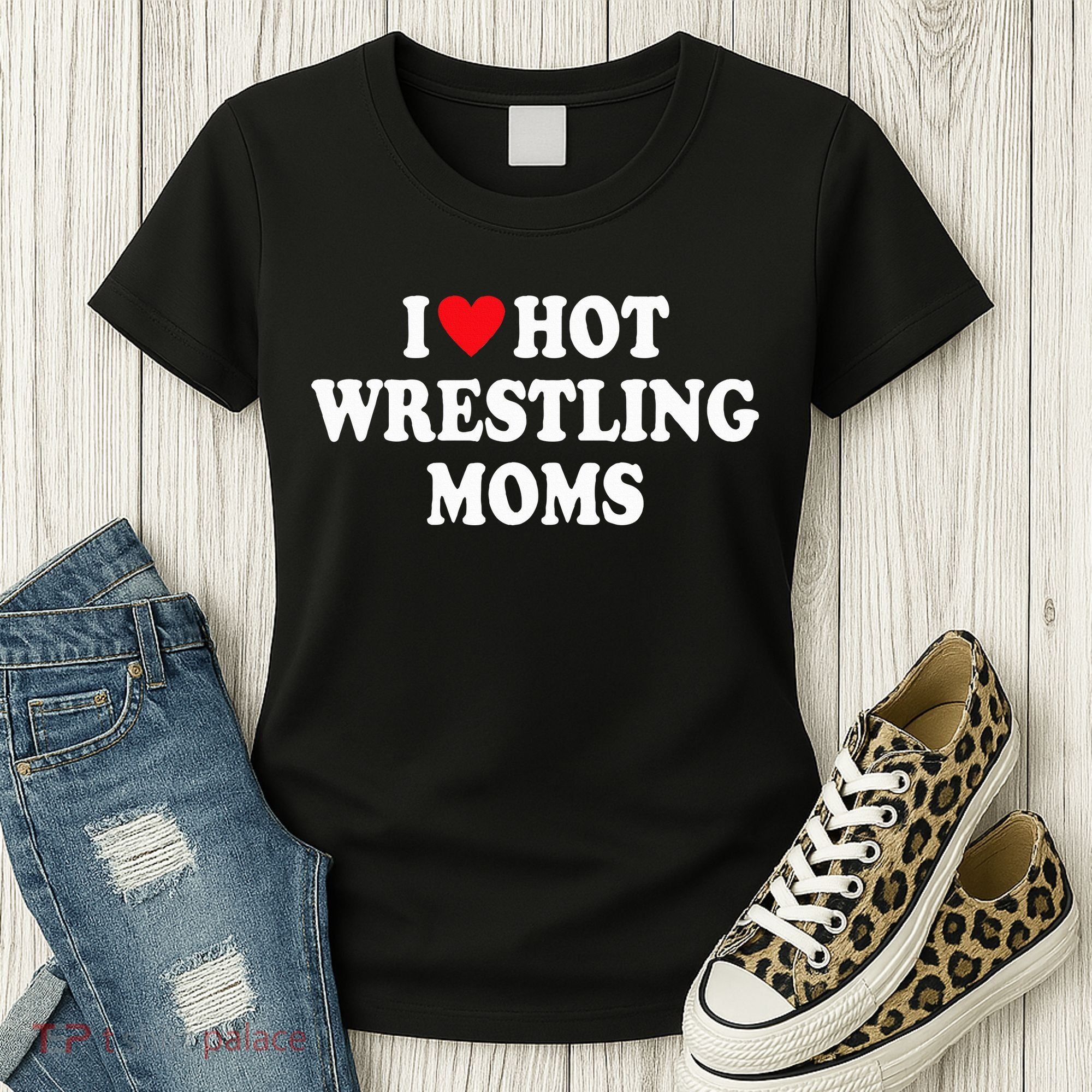 I Love Hot Wrestling Moms Groovy  Women's T-Shirt