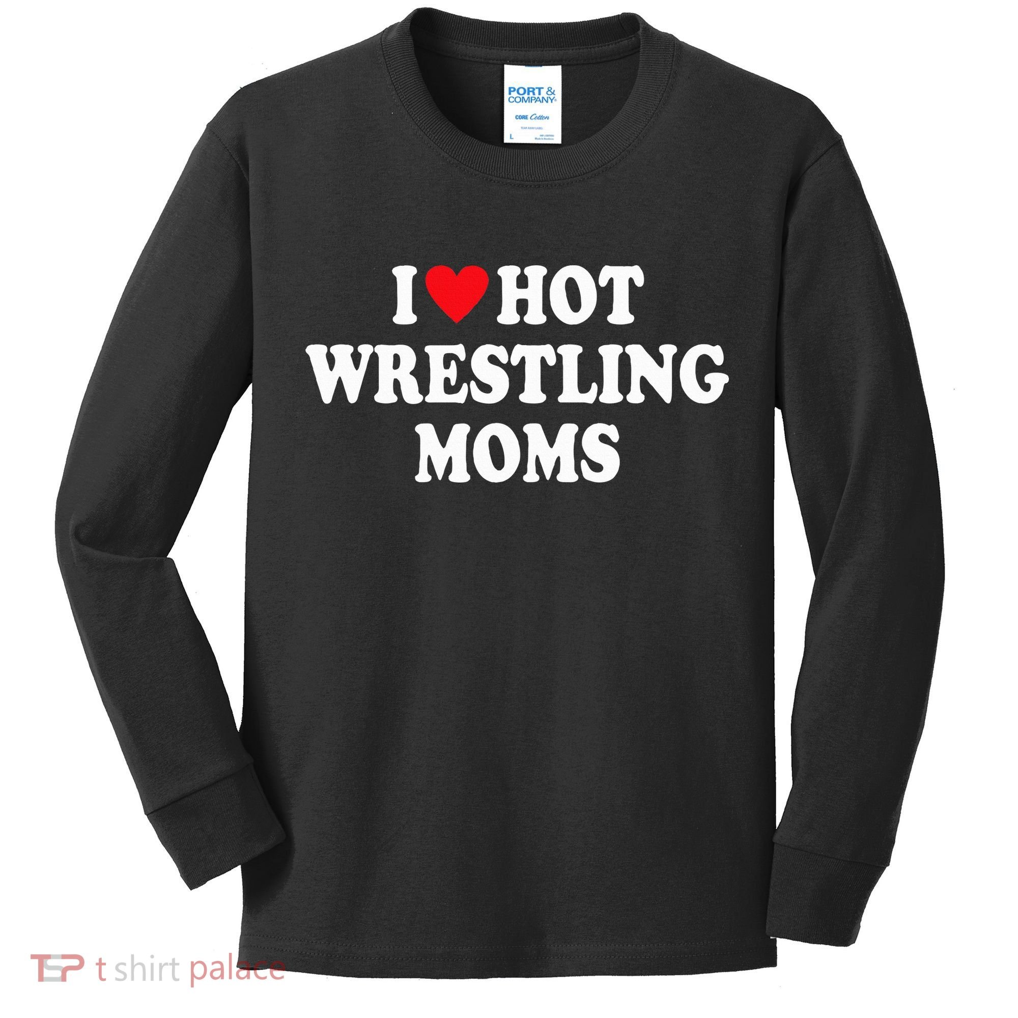 I Love Hot Wrestling Moms Groovy  Kids Long Sleeve Shirt