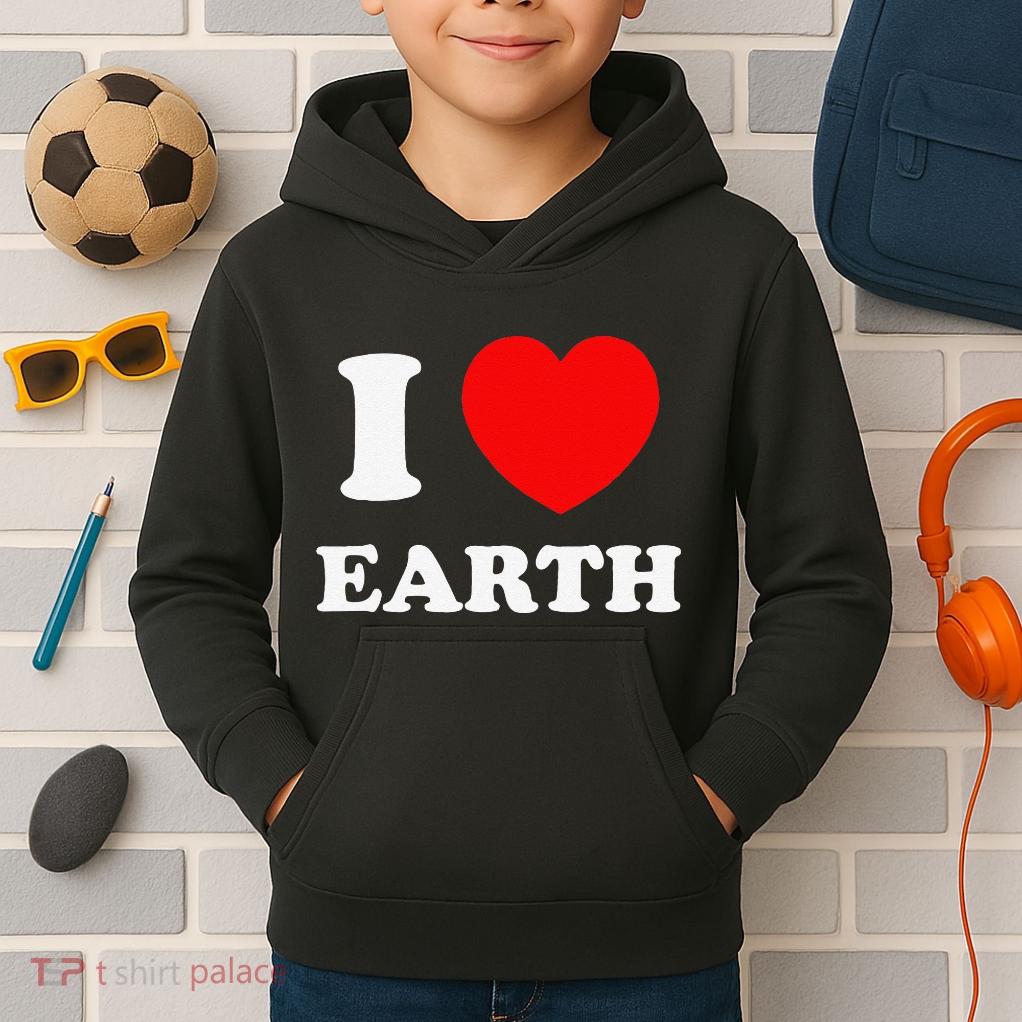 I Love Heart Earth World Earth Day Kids Hoodie