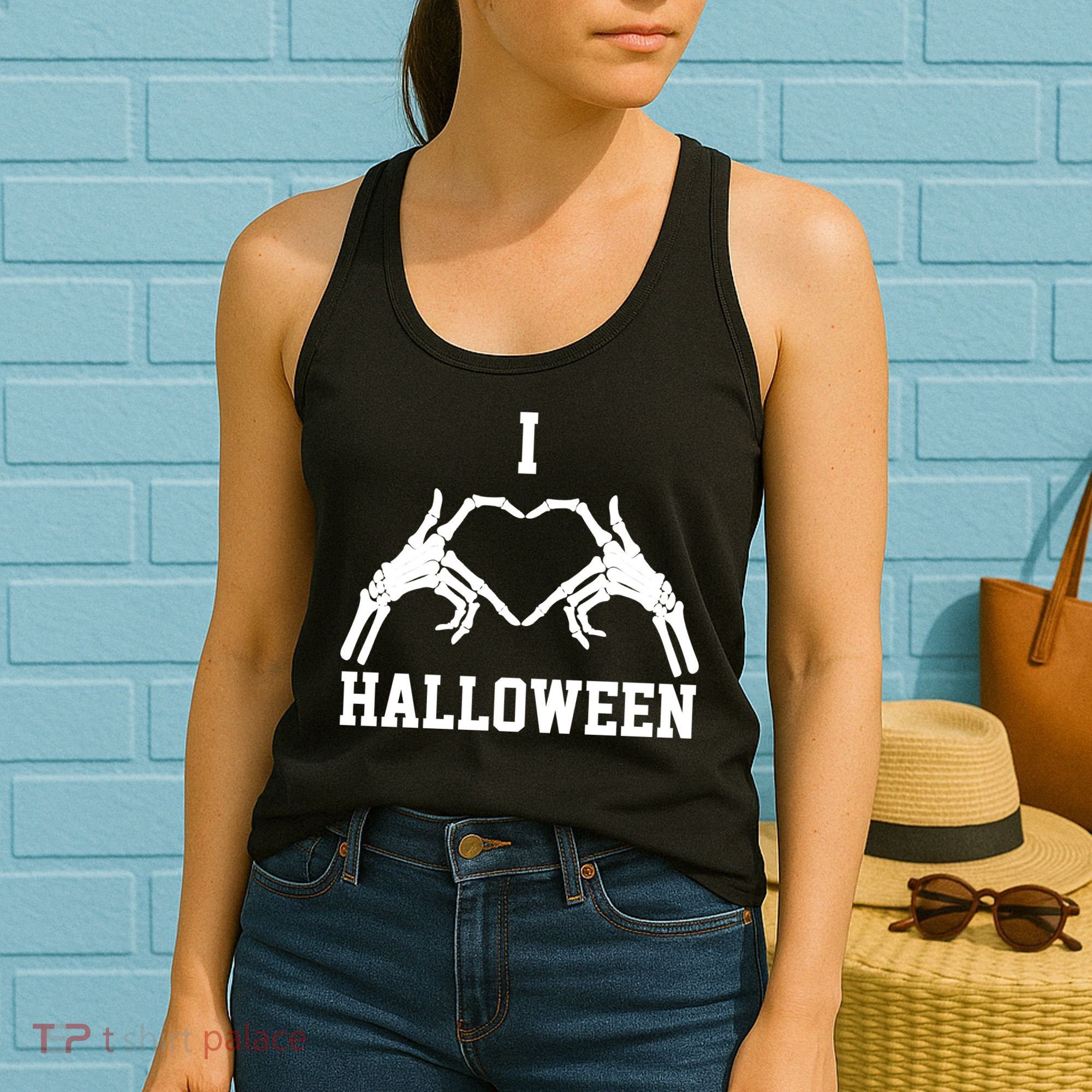 I Love Halloween Skeleton Heart Women's Tank Top