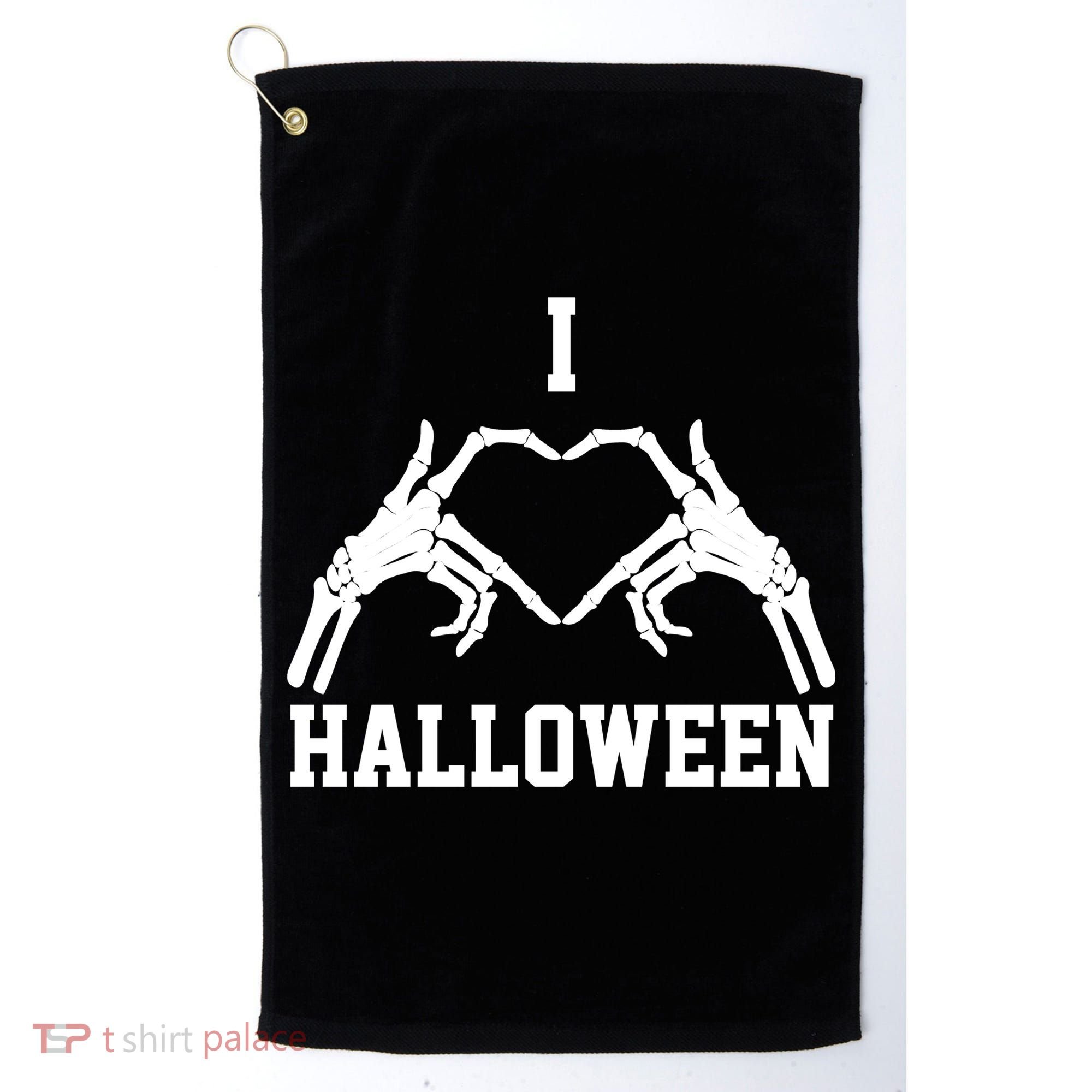I Love Halloween Skeleton Heart Golf Towel