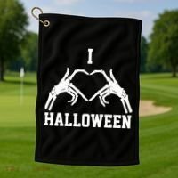 I Love Halloween Skeleton Heart Golf Towel thumb 1