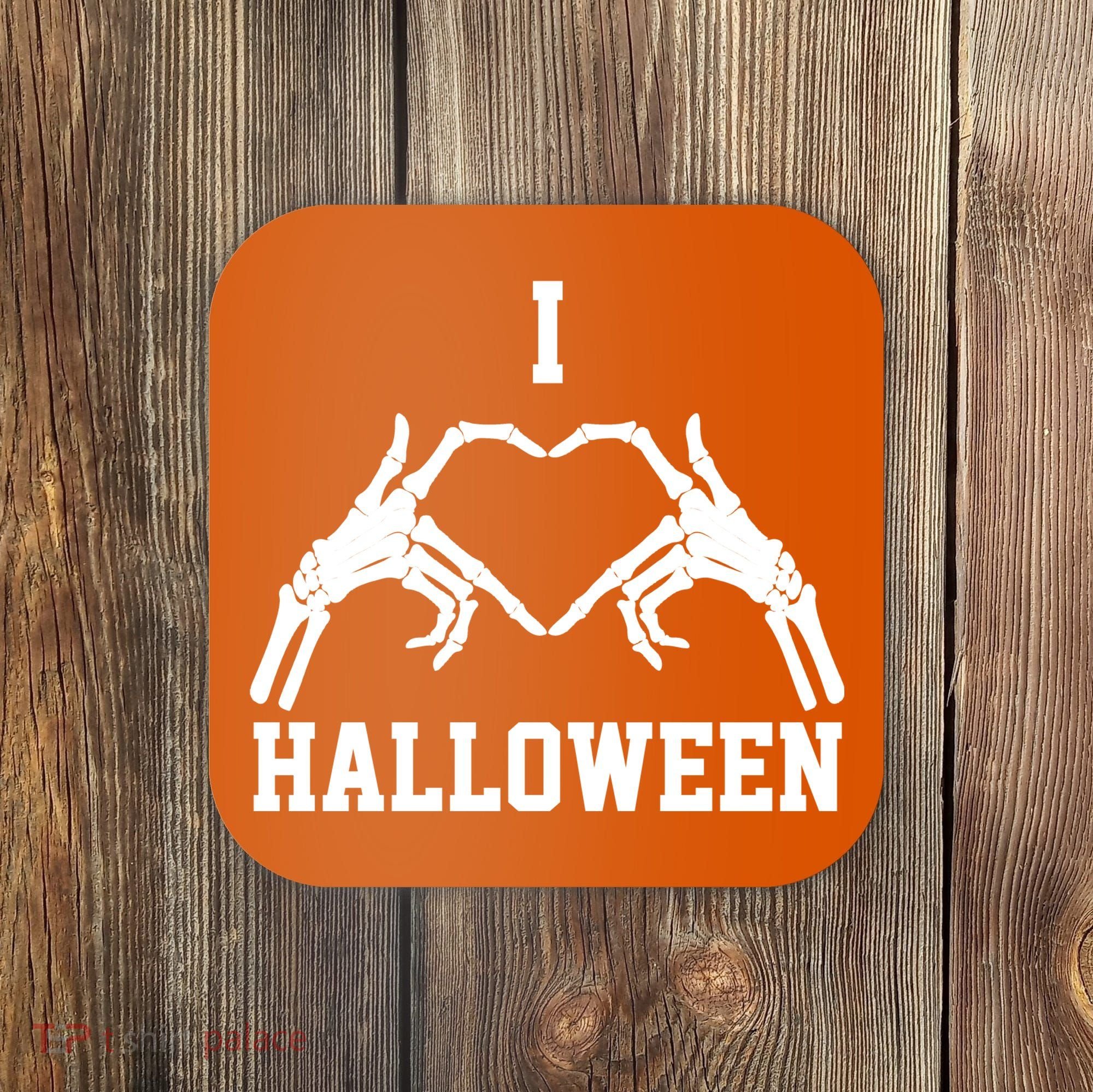 I Love Halloween Skeleton Heart Coaster