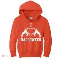 I Love Halloween Skeleton Heart Kids Hoodie thumb 0
