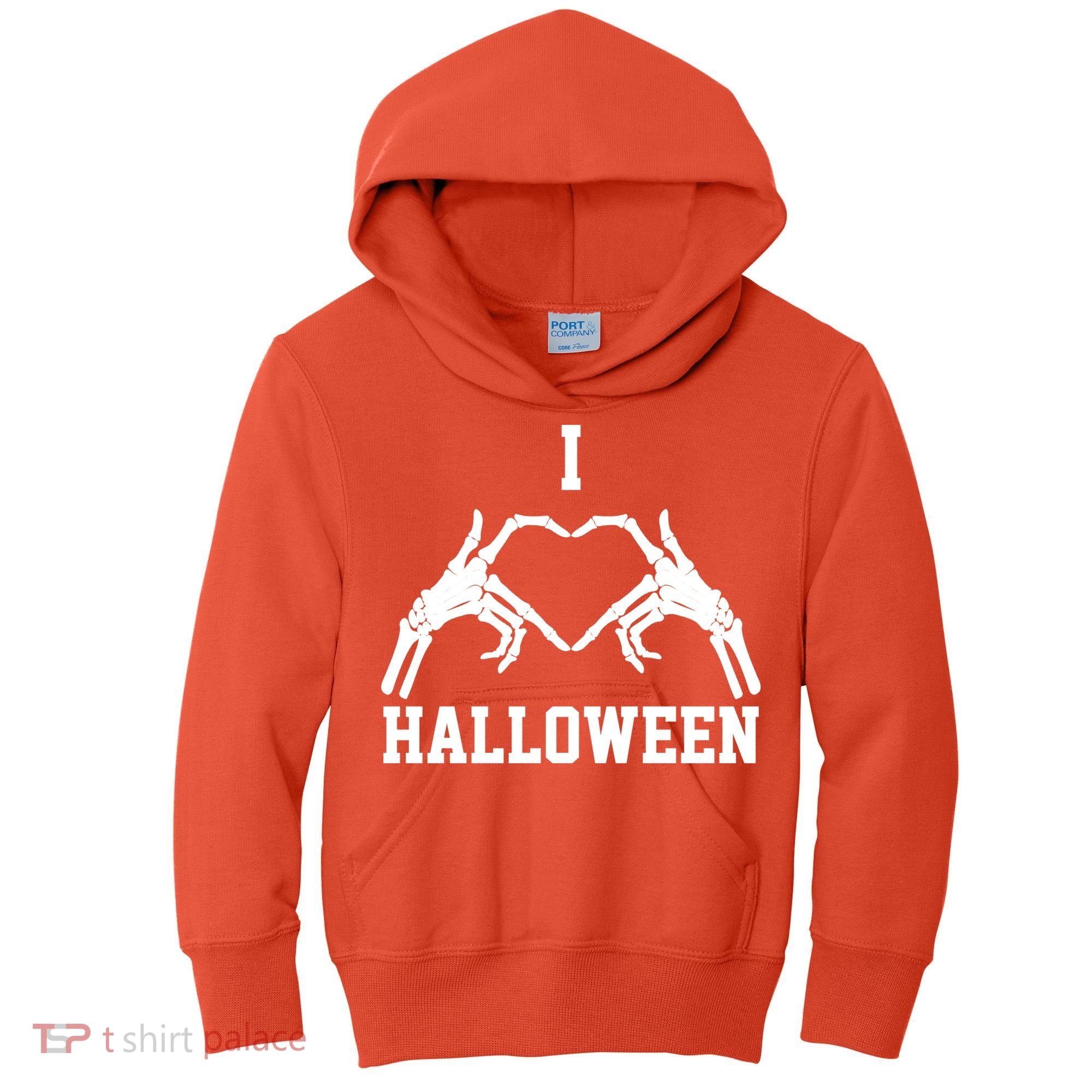 I Love Halloween Skeleton Heart Kids Hoodie