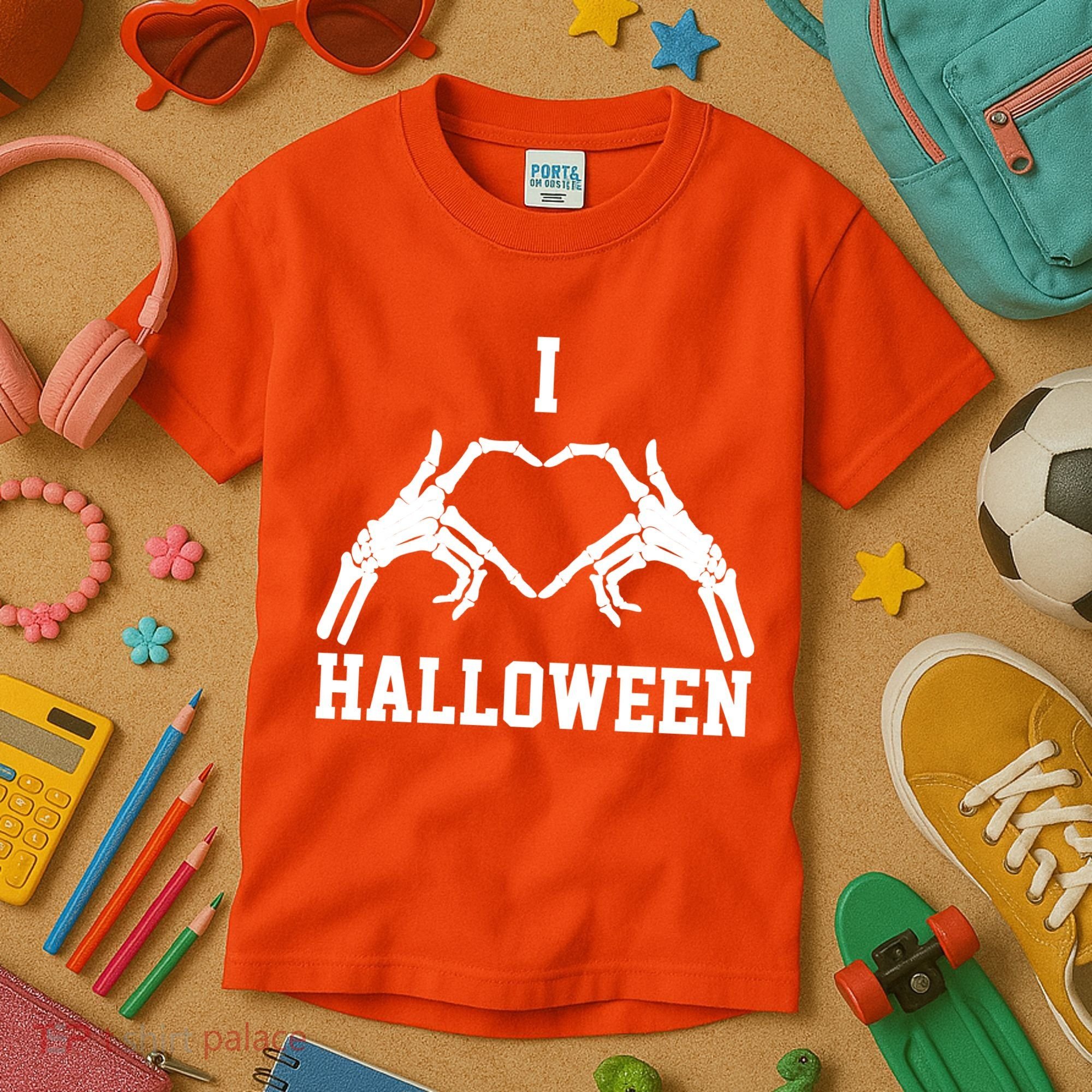 I Love Halloween Skeleton Heart Kids T-Shirt