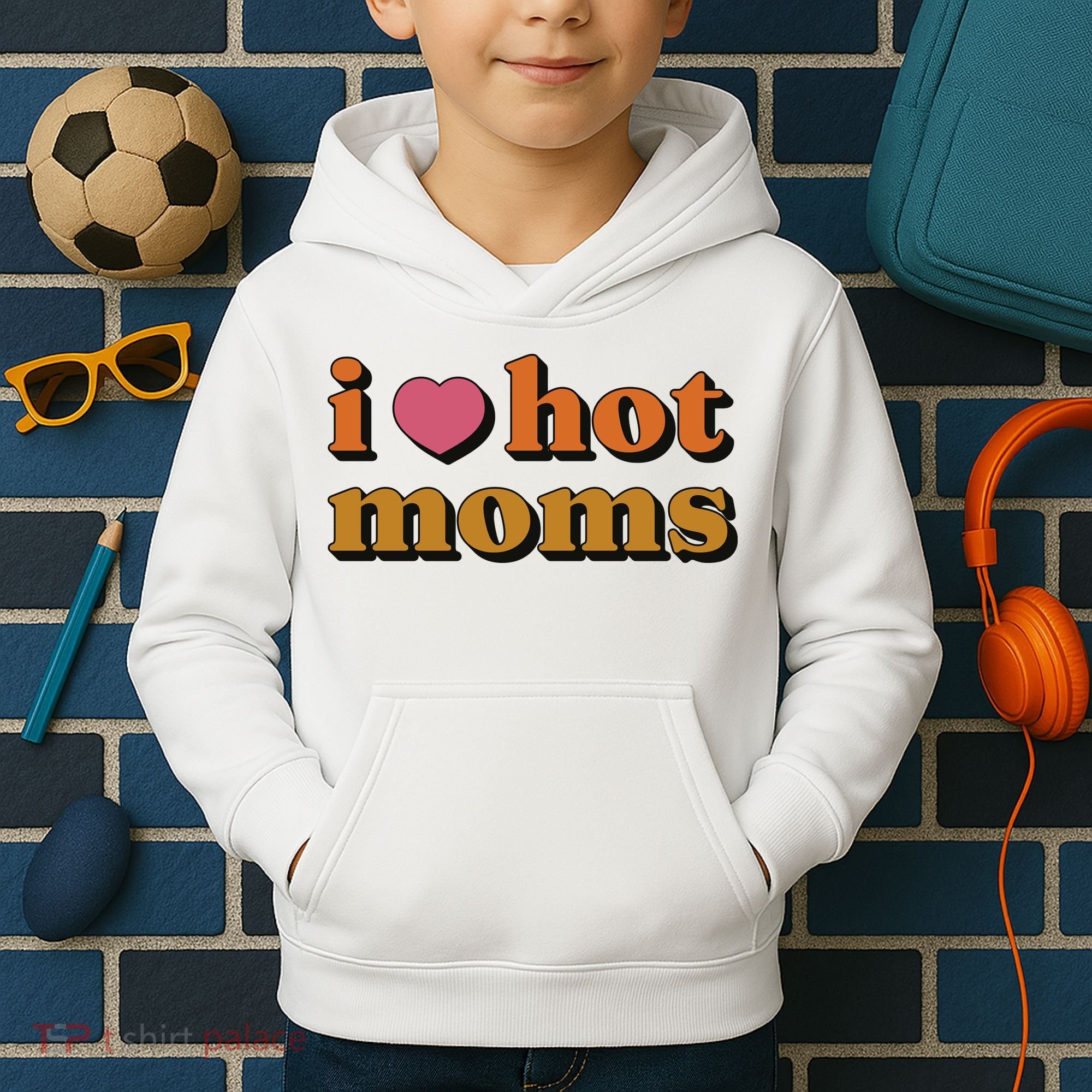 I Love Hot Moms Retro Kids Hoodie