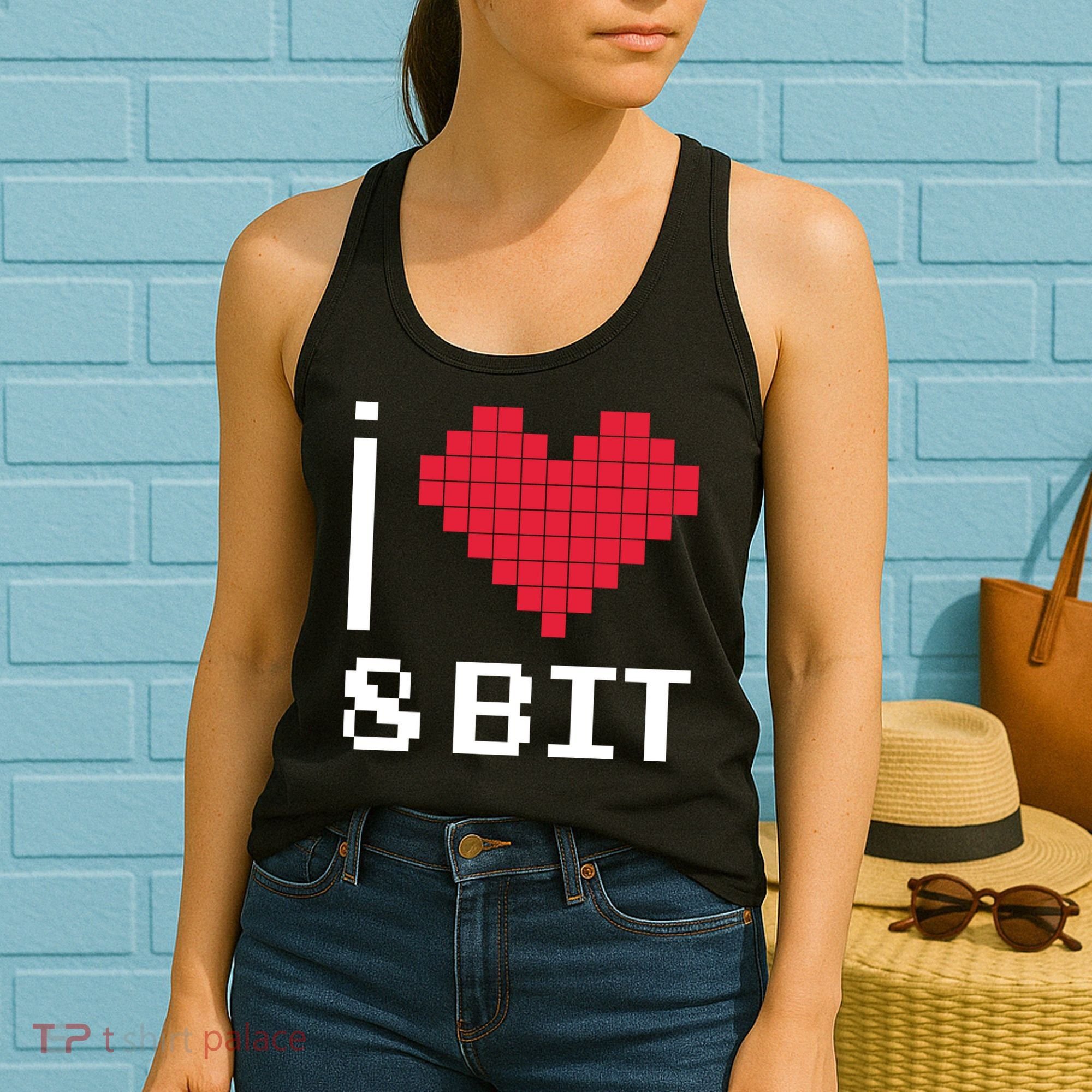 I Love Heart 8 Bit Retro Gamer Gaming Women's Tank Top