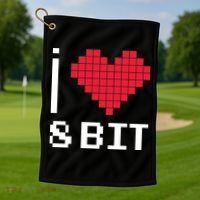 I Love Heart 8 Bit Retro Gamer Gaming Golf Towel thumb 1