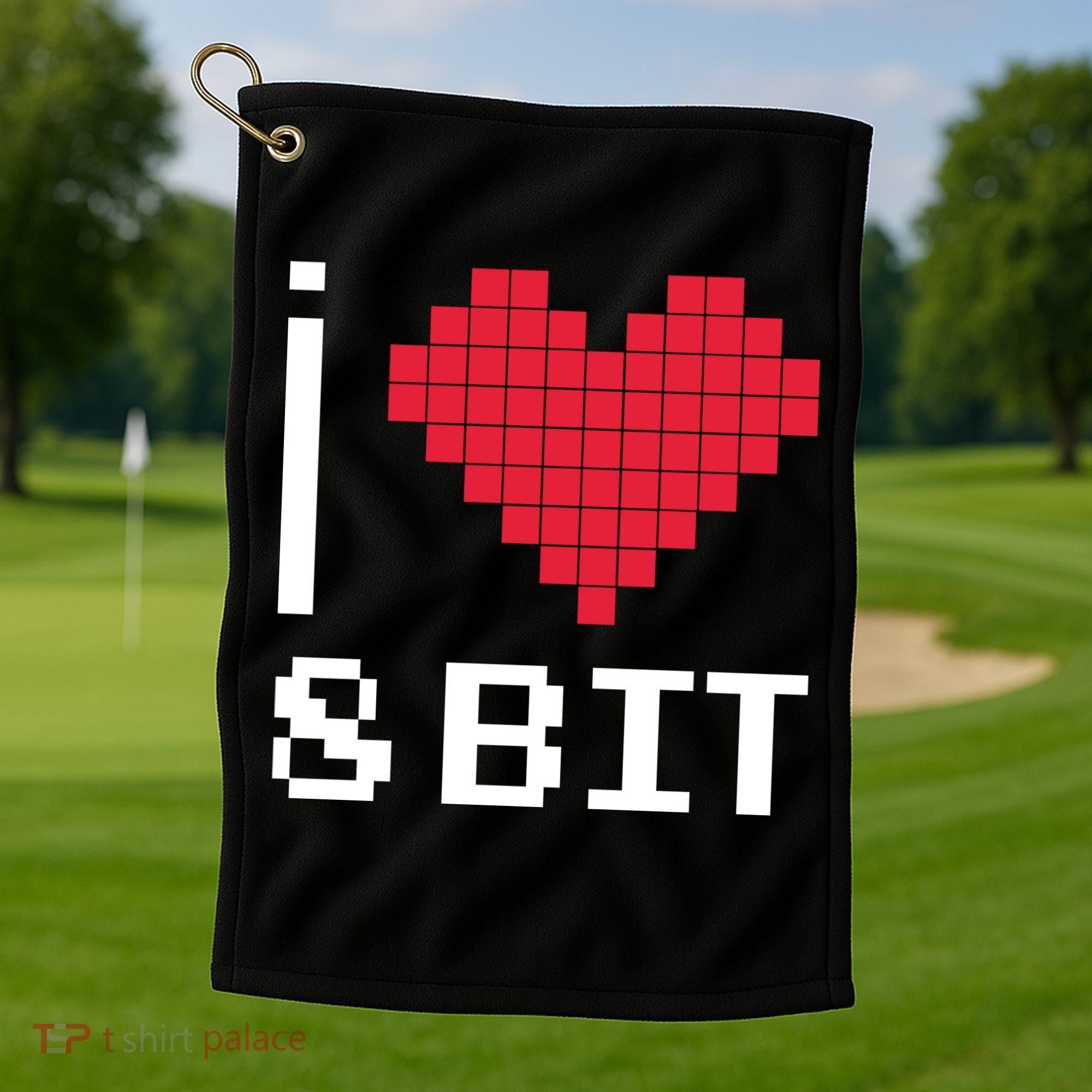 I Love Heart 8 Bit Retro Gamer Gaming Golf Towel