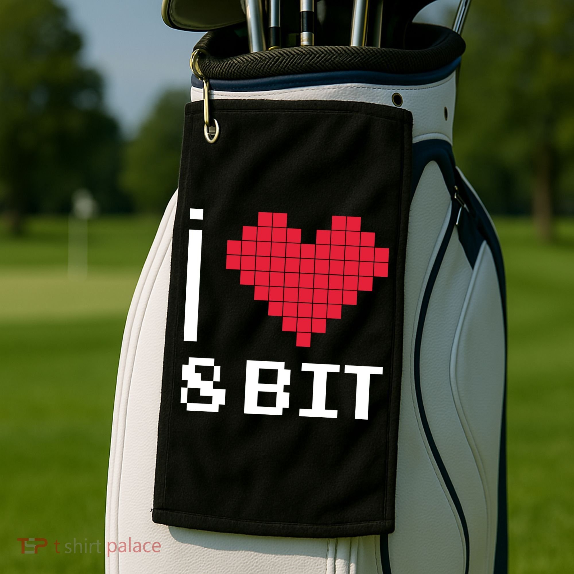 I Love Heart 8 Bit Retro Gamer Gaming Golf Towel