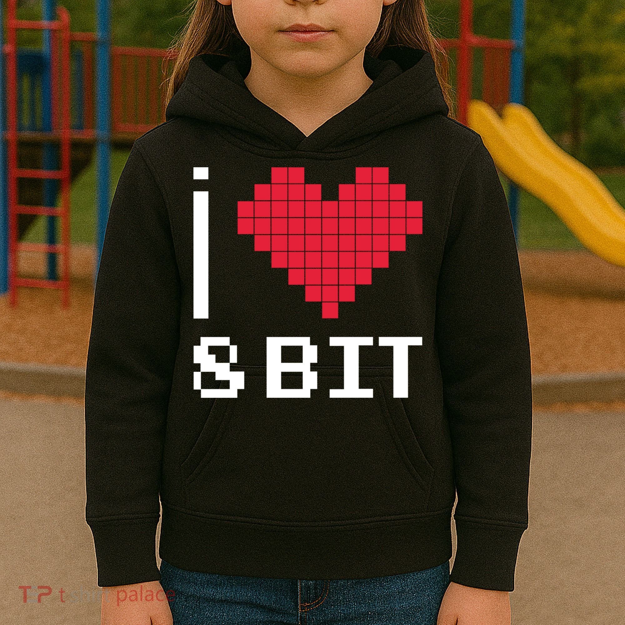 I Love Heart 8 Bit Retro Gamer Gaming Kids Hoodie