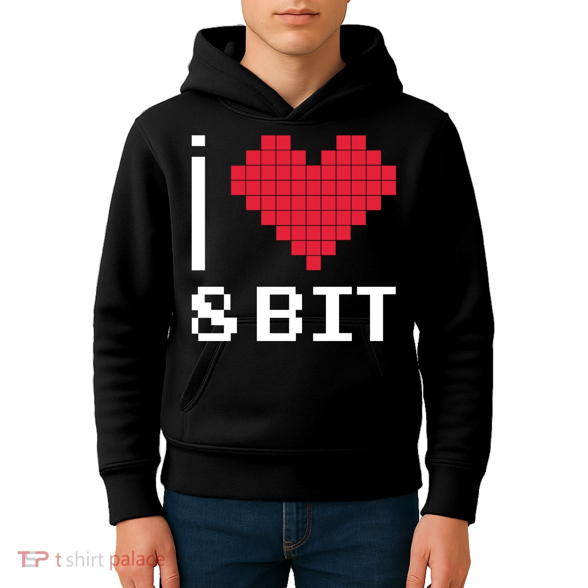 I Love Heart 8 Bit Retro Gamer Gaming Kids Hoodie