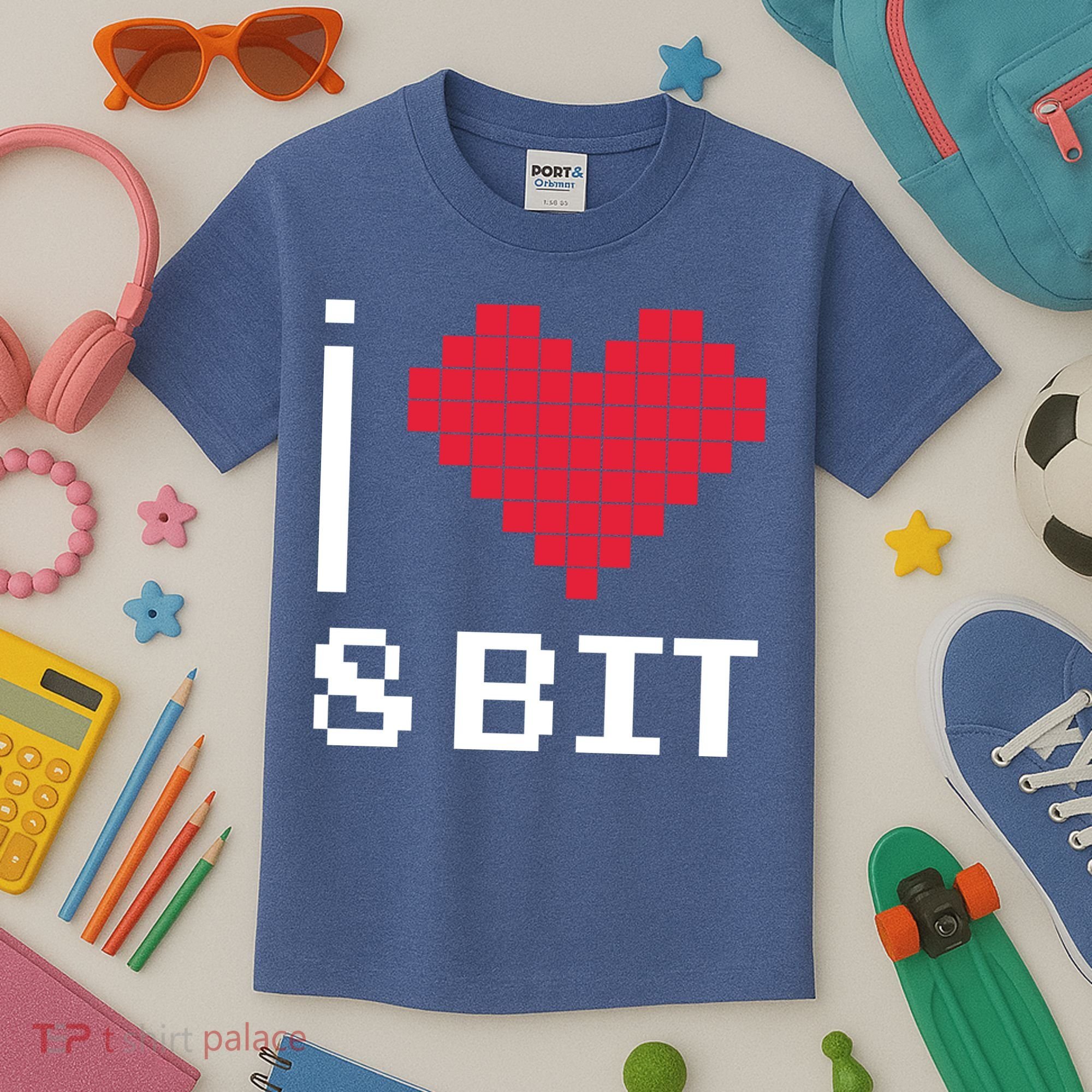 I Love Heart 8 Bit Retro Gamer Gaming Kids T-Shirt