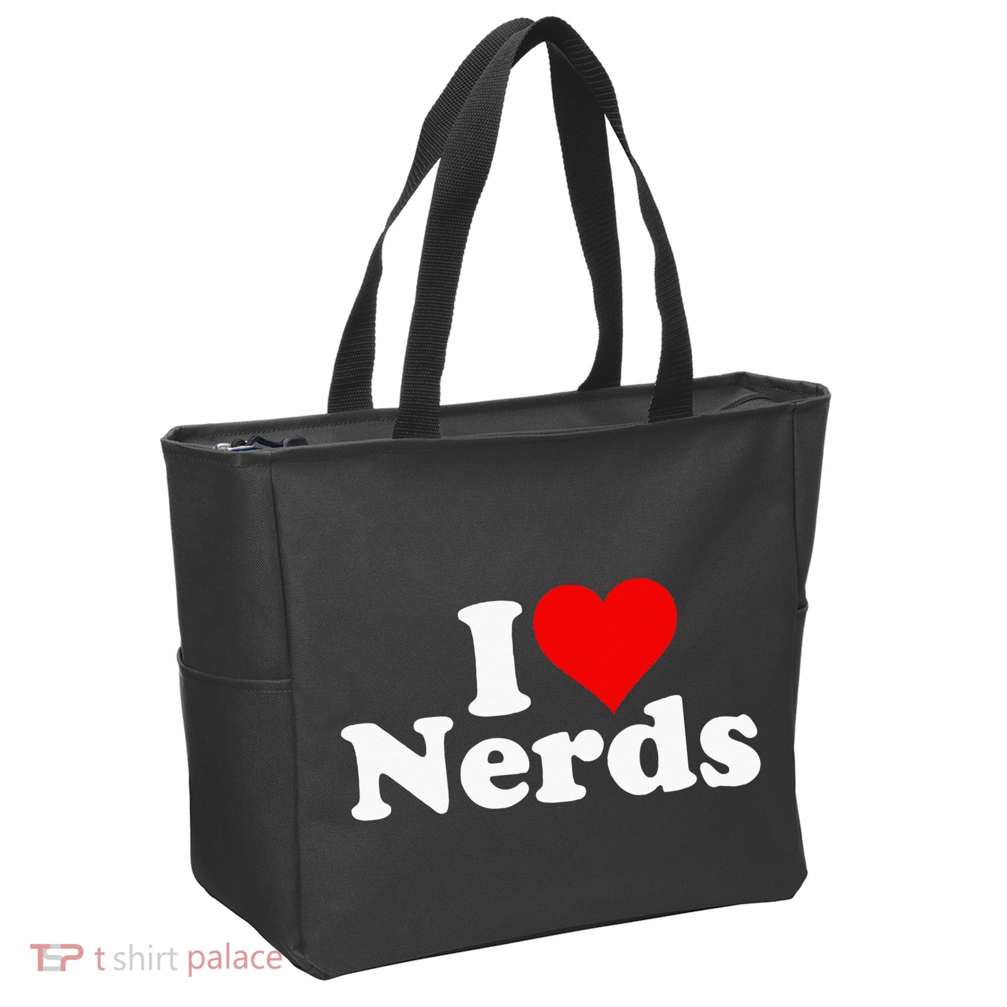 I LOVE HEART NERDS GEEKS funny quote sayings Tote Bag