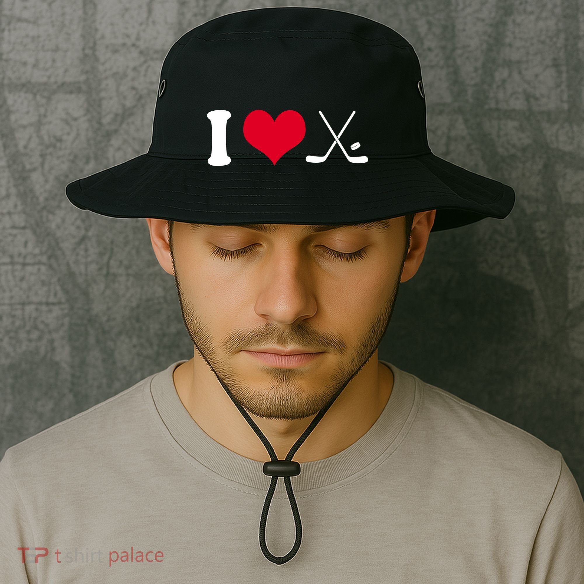 I Love Hockey, Sticks And Puck Bucket Hat