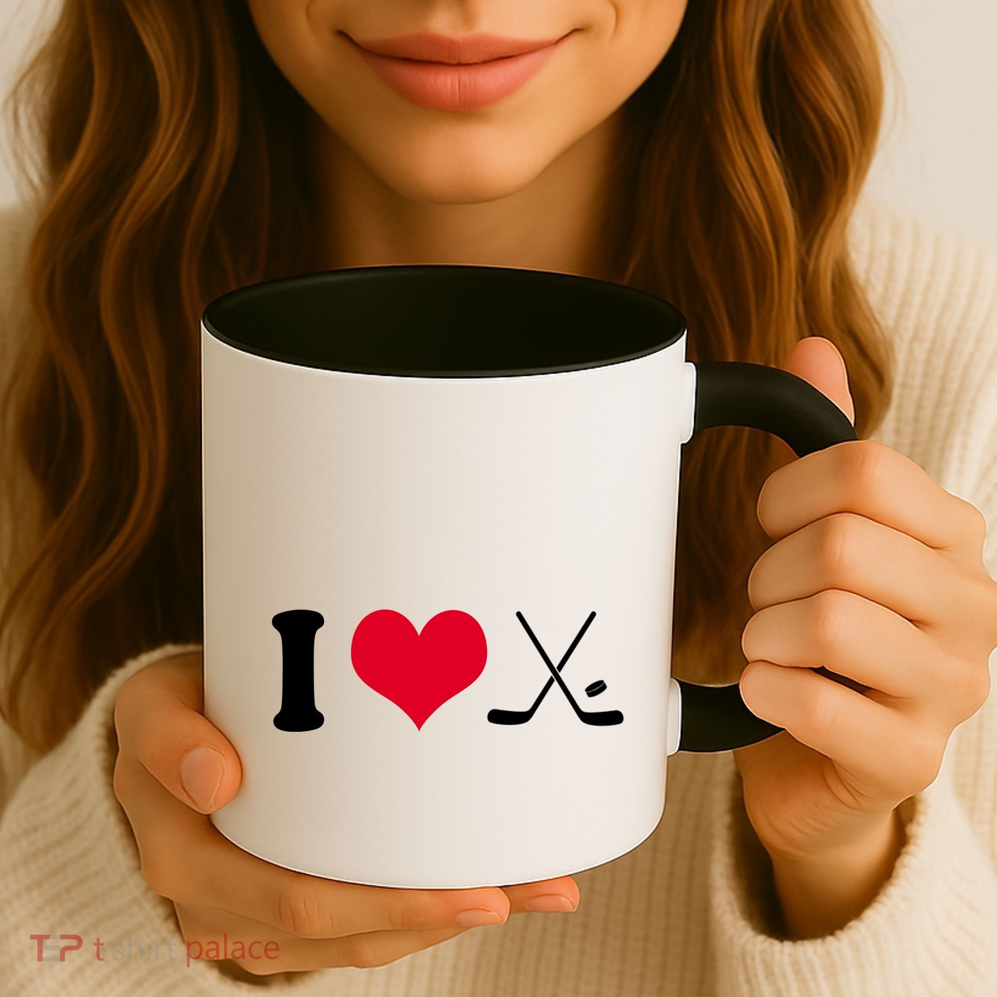 I Love Hockey, Sticks And Puck Coffee Mug