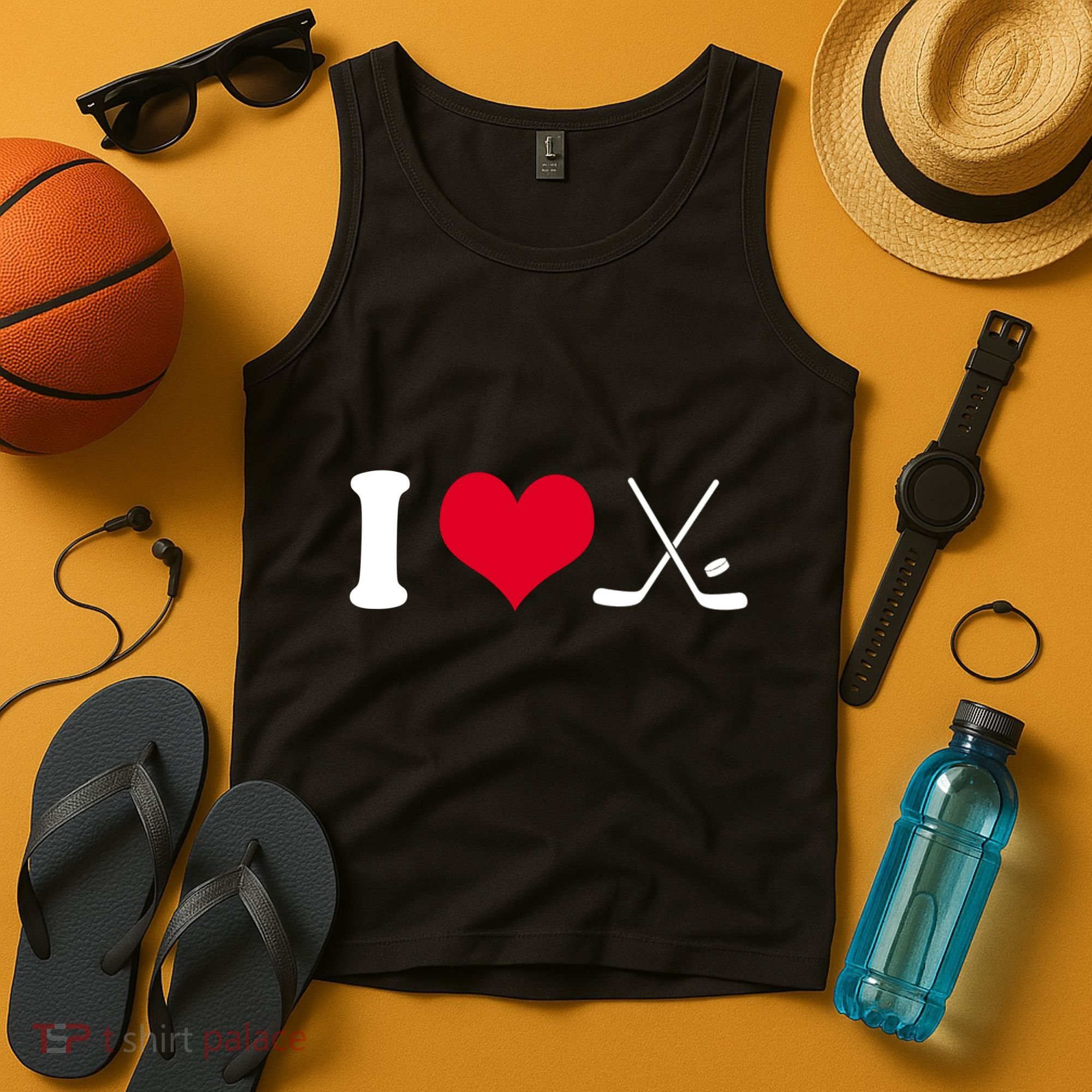 I Love Hockey, Sticks And Puck Tank Top