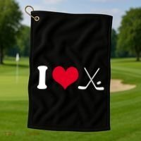 I Love Hockey, Sticks And Puck Golf Towel thumb 1