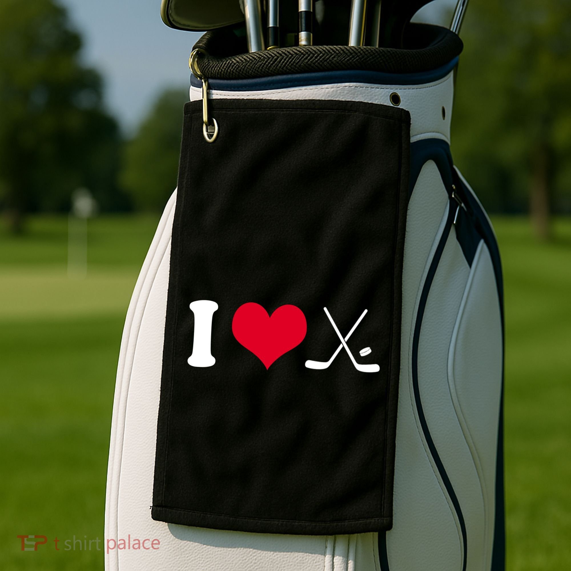 I Love Hockey, Sticks And Puck Golf Towel