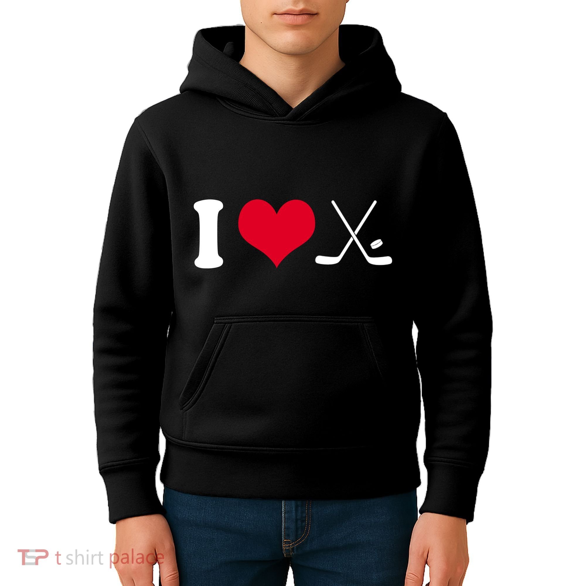 I Love Hockey, Sticks And Puck Kids Hoodie