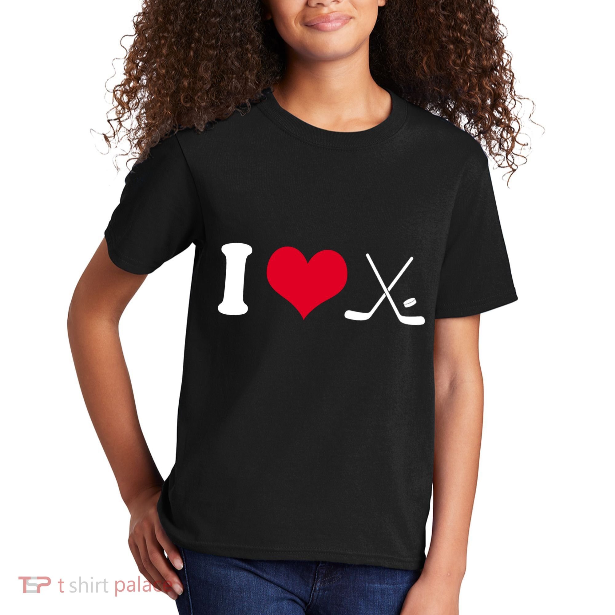 I Love Hockey, Sticks And Puck Kids T-Shirt