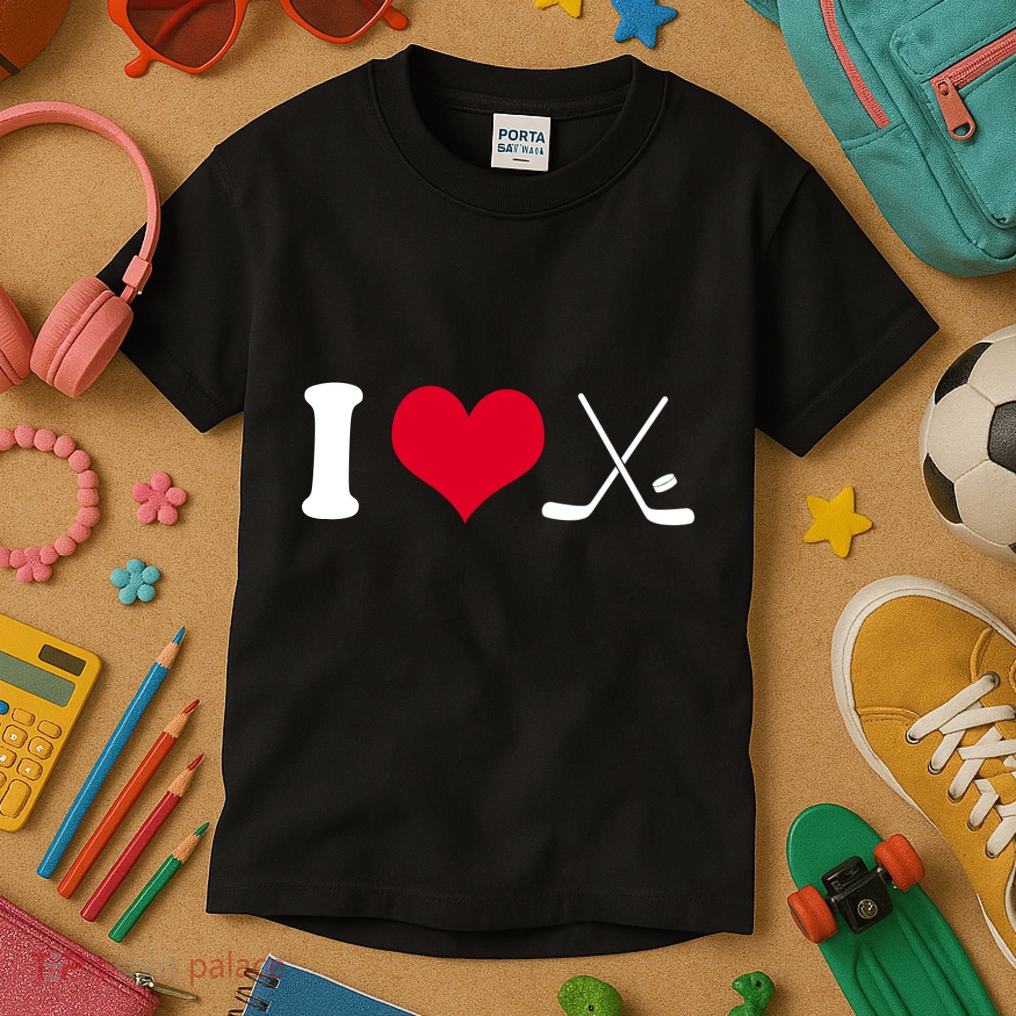 I Love Hockey, Sticks And Puck Kids T-Shirt
