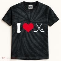 I Love Hockey, Sticks And Puck Kids Tie-Dye T-Shirt thumb 0
