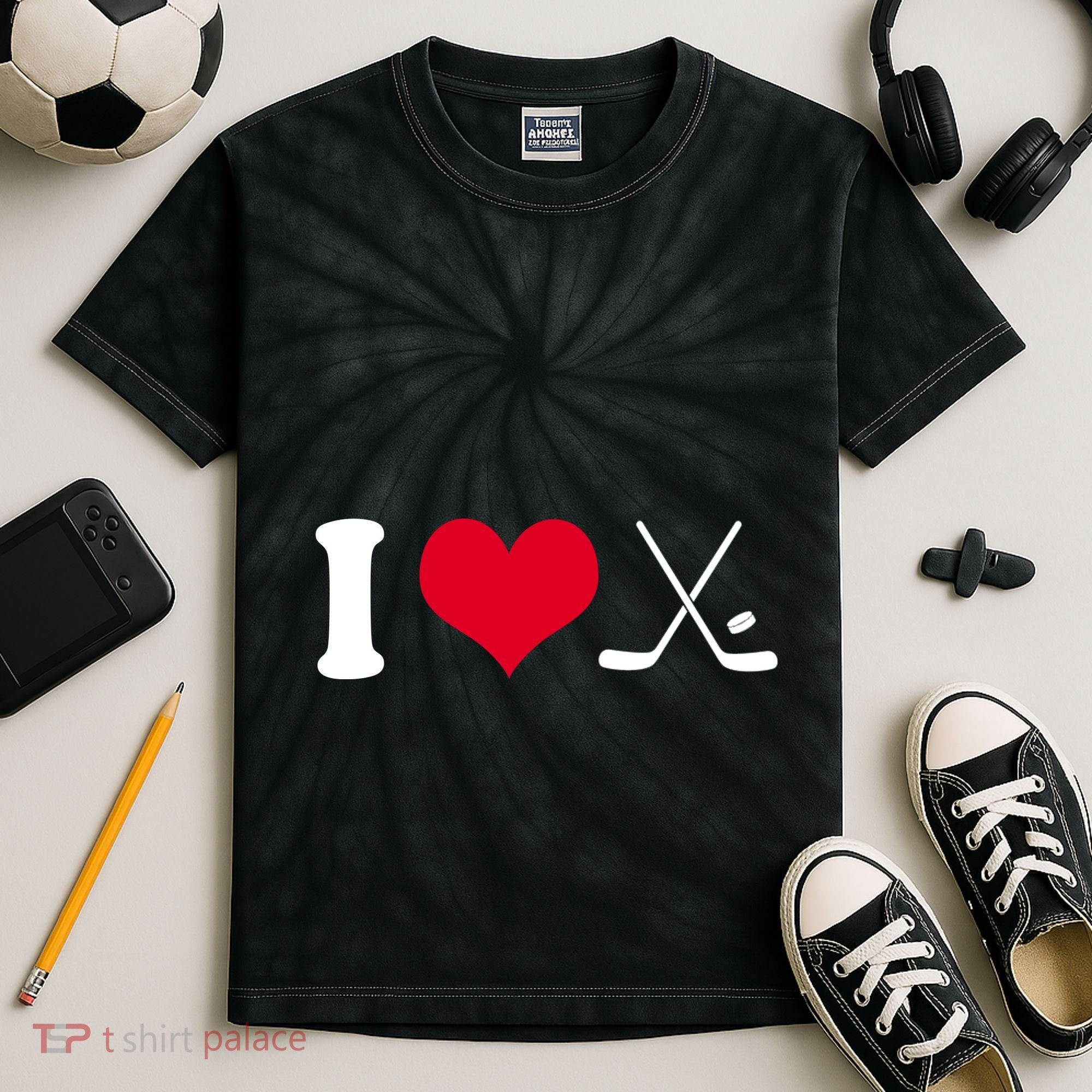 I Love Hockey, Sticks And Puck Kids Tie-Dye T-Shirt