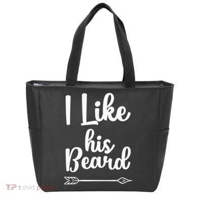 I Like His Beard Funny Compliment Matching Couples Tote Bag