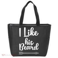 I Like His Beard Funny Compliment Matching Couples Tote Bag thumb 0