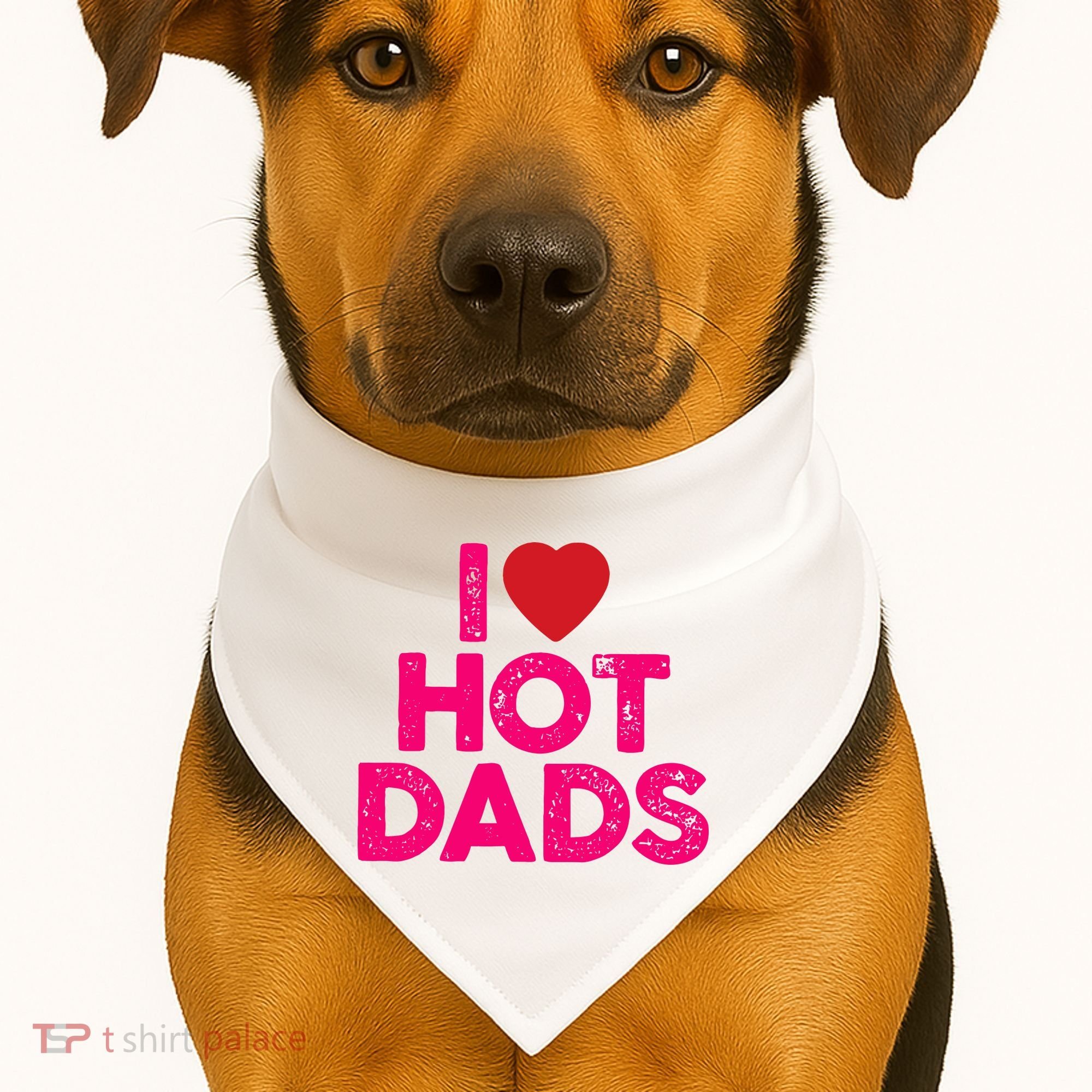 I Love Hot Dads Funny Pink Heart Hot Dad USA-Made Doggie Bandana