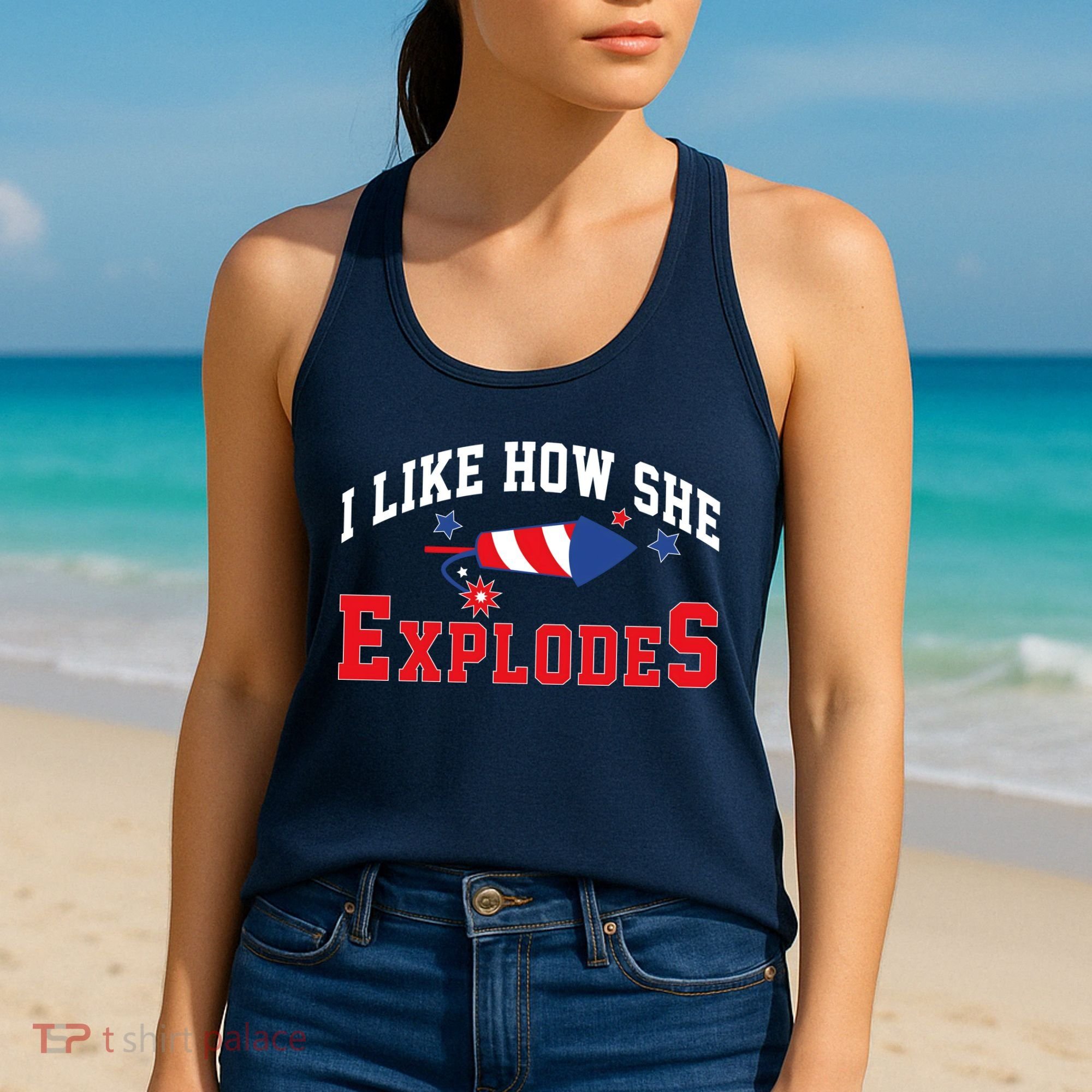 I Like How He Explodes Funny Fireworks Lover Matching Team Couple 4th Of July Women's Tank Top