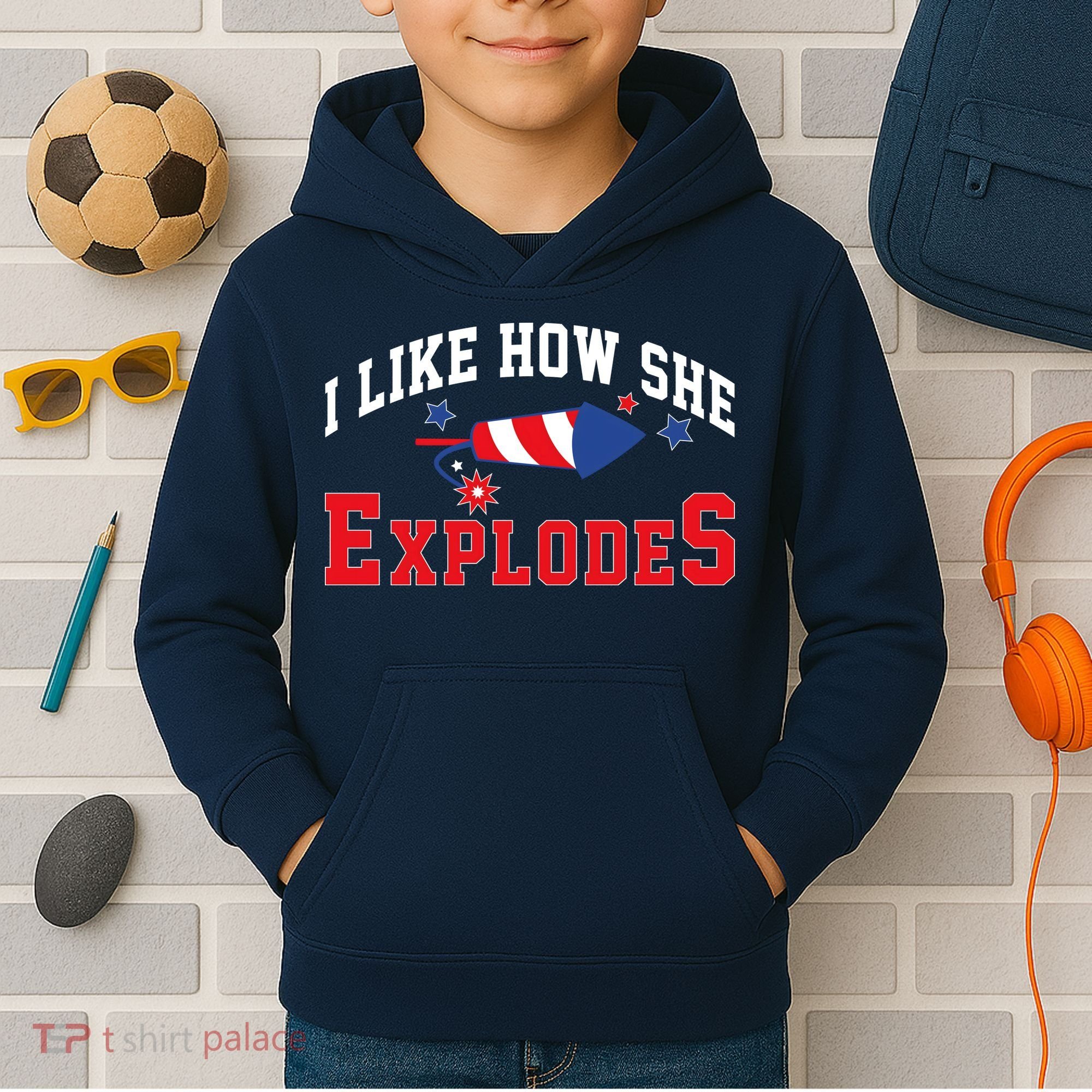 I Like How He Explodes Funny Fireworks Lover Matching Team Couple 4th Of July Kids Hoodie