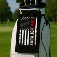 I Love Hot Moms American Usa Flag Gift Golf Towel thumb 2