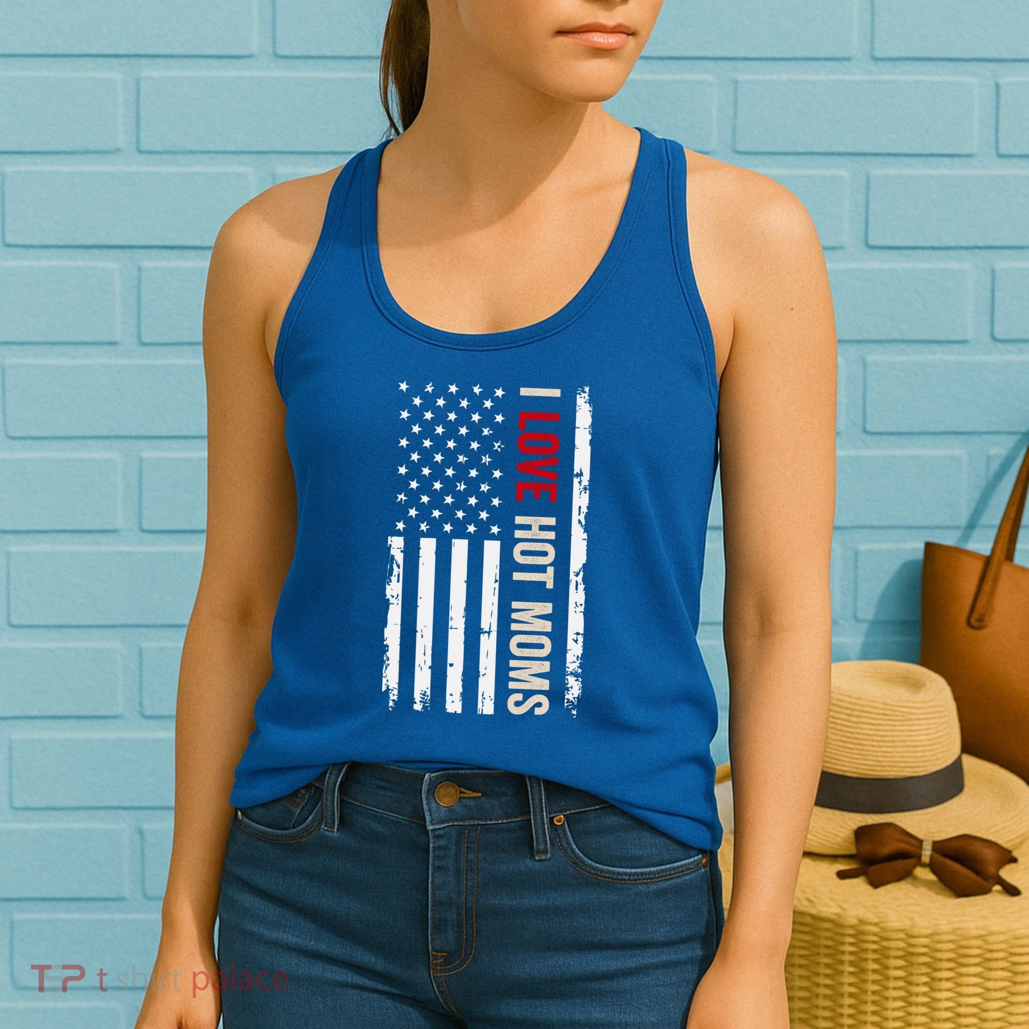 I Love Hot Moms American Usa Flag Gift Women's Tank Top