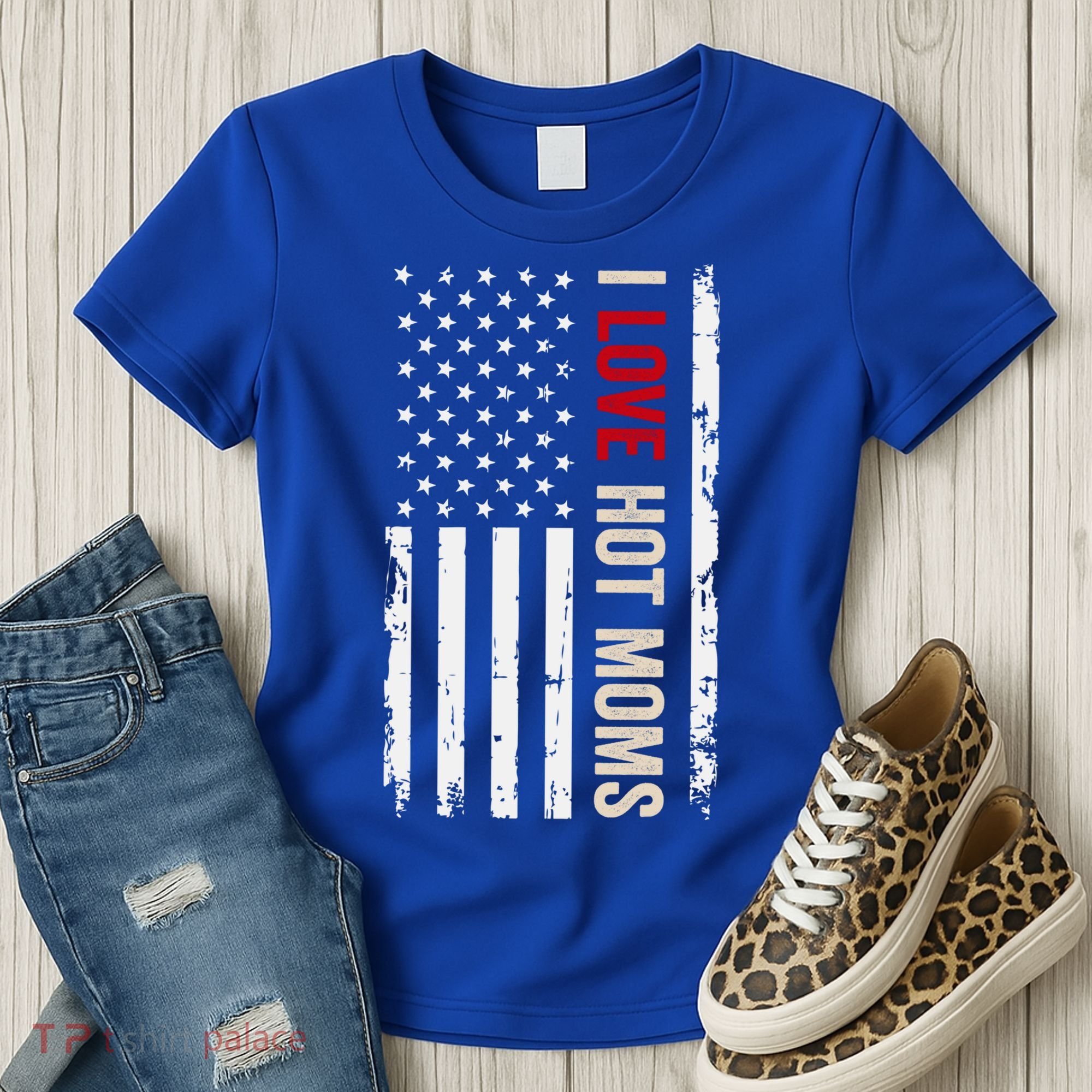 I Love Hot Moms American Usa Flag Gift Women's T-Shirt