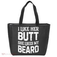 I Like Her Butt She Likes My Beard Funny Inappropriate Joke Tote Bag thumb 0