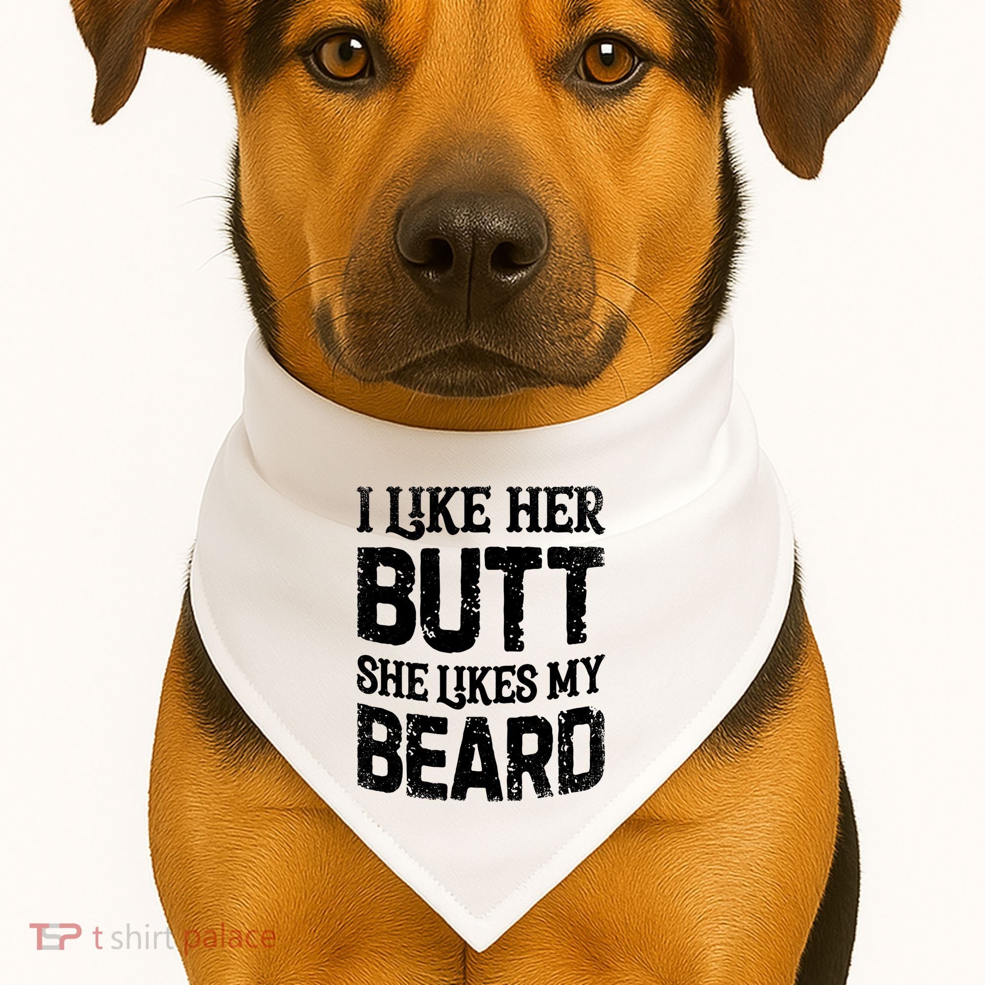 I Like Her Butt She Likes My Beard Funny Inappropriate Joke USA-Made Doggie Bandana