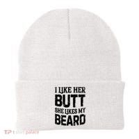I Like Her Butt She Likes My Beard Funny Inappropriate Joke Beanie thumb 0