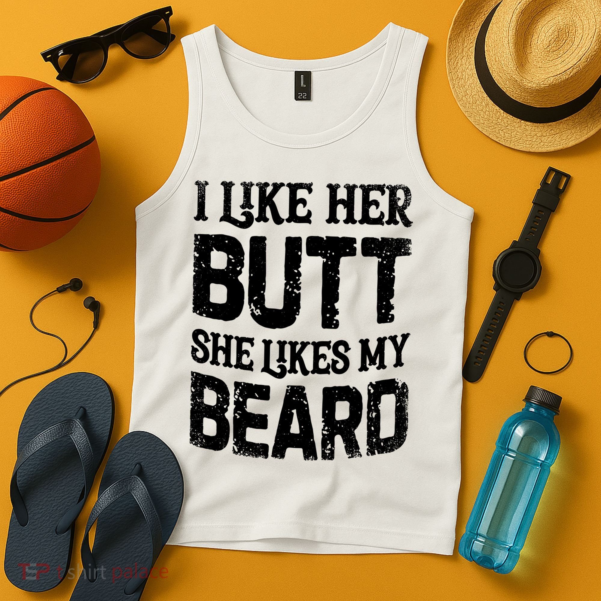 I Like Her Butt She Likes My Beard Funny Inappropriate Joke Tank Top