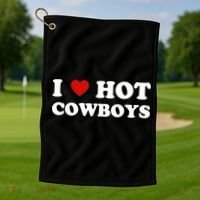 I Love Hot Cowboys Golf Towel thumb 1