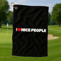 I Love (heart) Nice People Golf Towel thumb 1