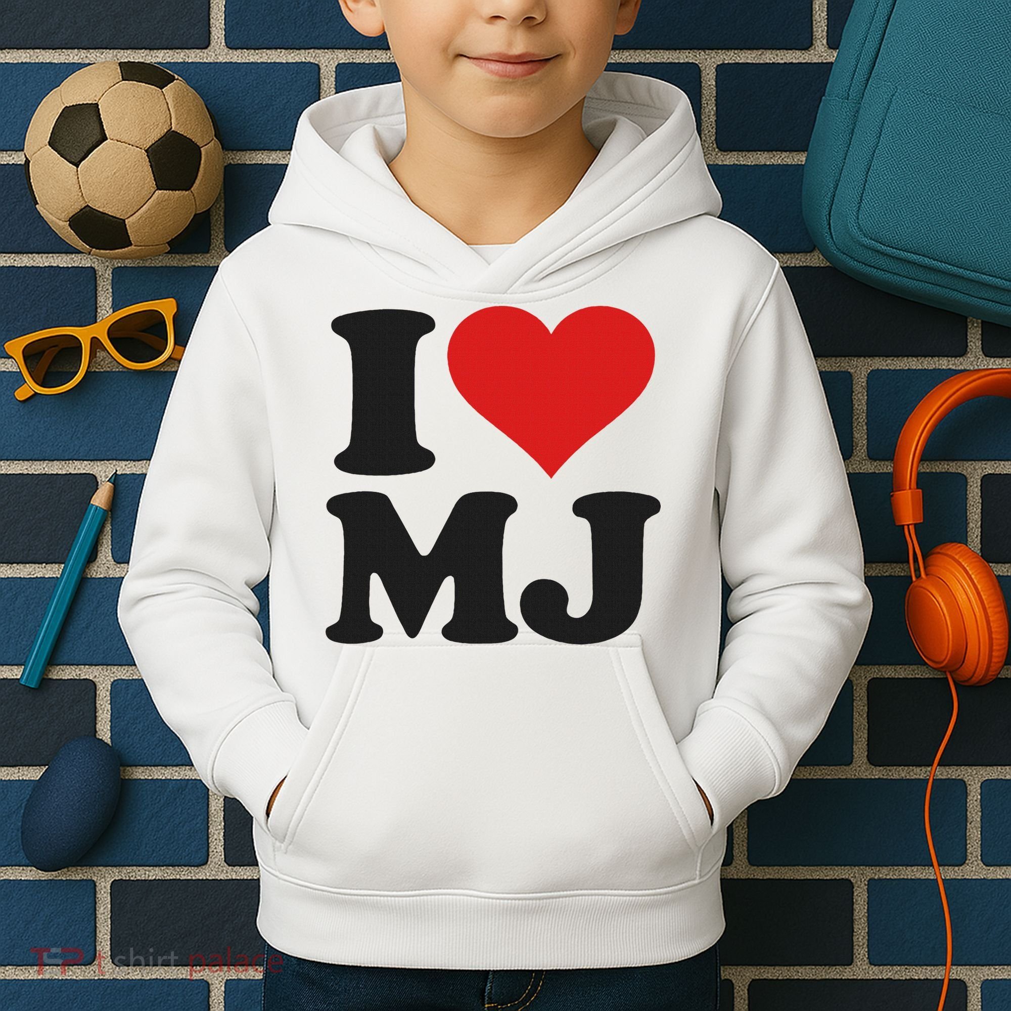 I Love Heart Mj M J M.j. Kids Hoodie