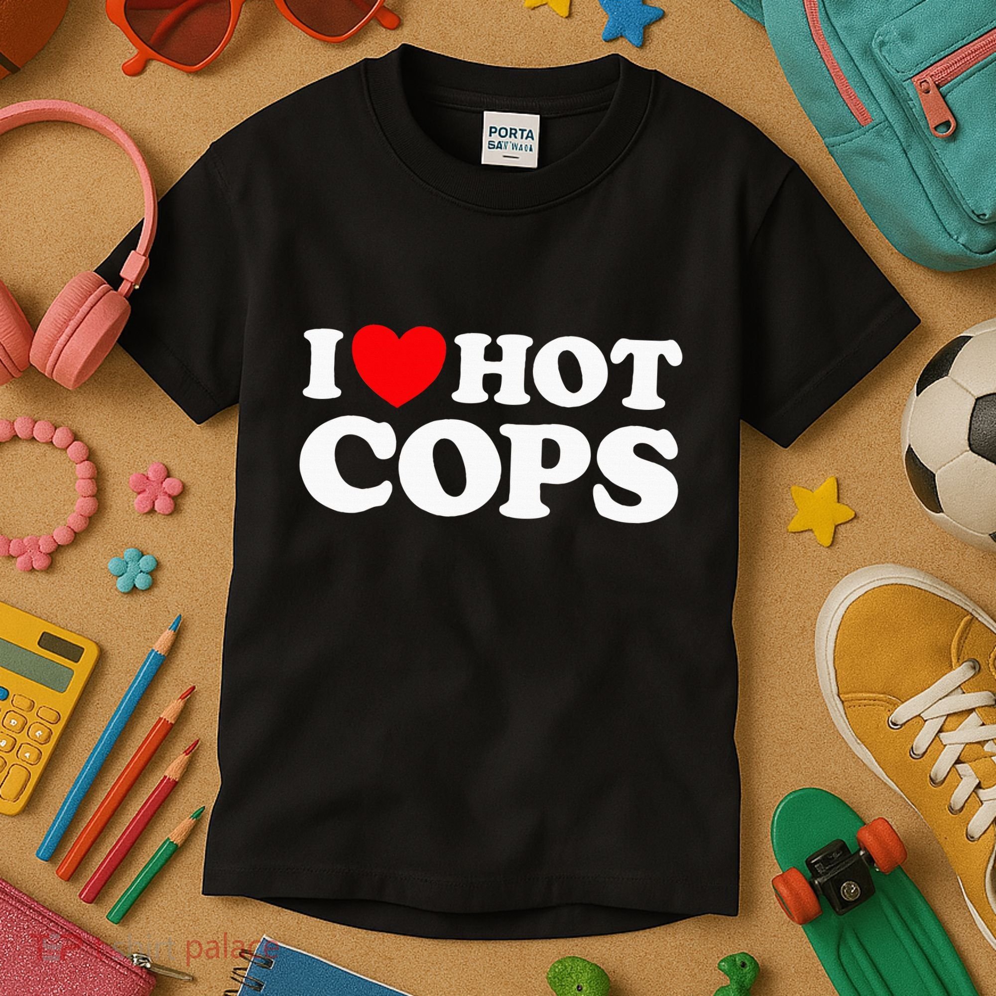I Love Hot Cops Funny Police Officer Security Protect Job Kids T-Shirt