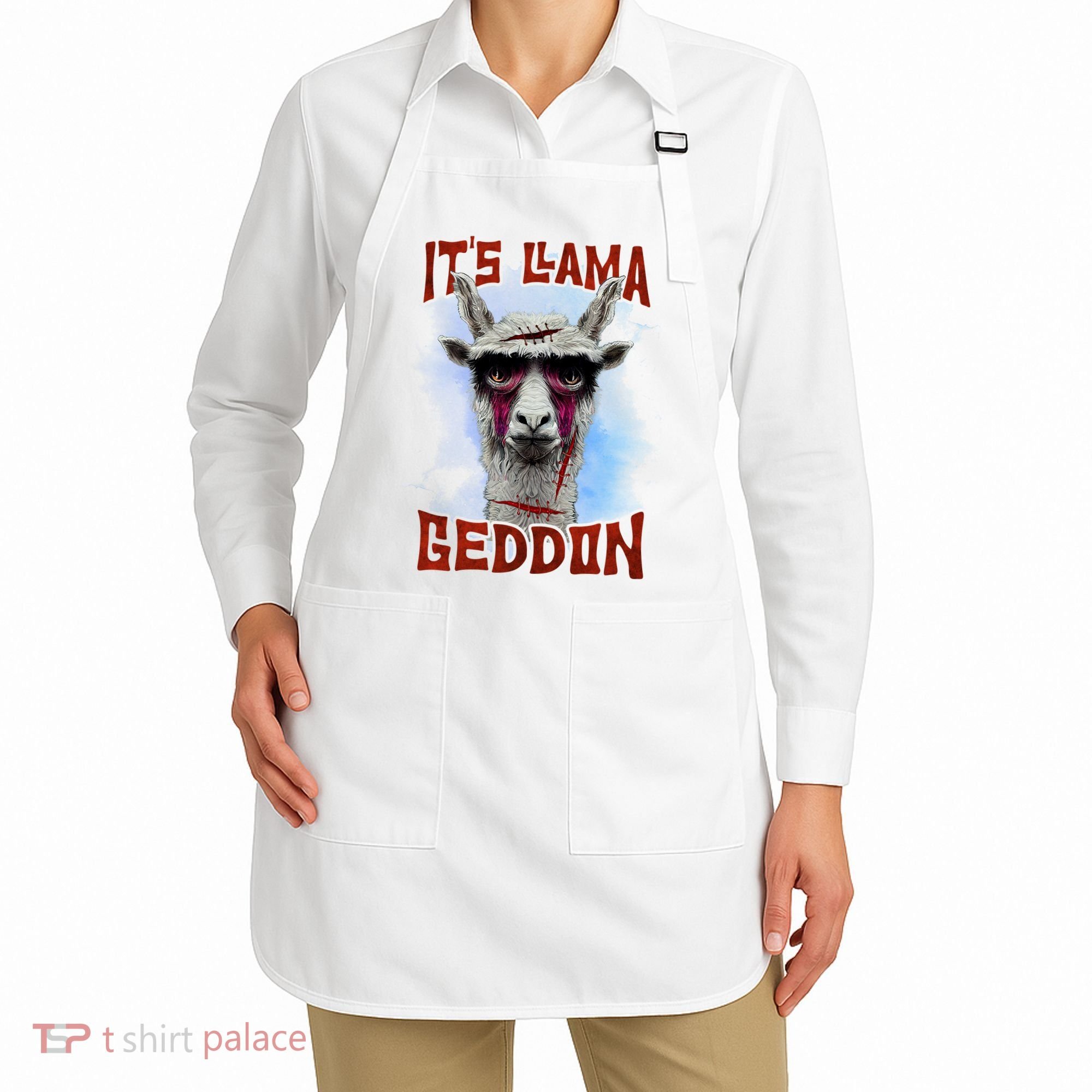 It's Llamageddon Halloween Llama Zombie Funny Spooky Costumes Graphic Plus Size Apron