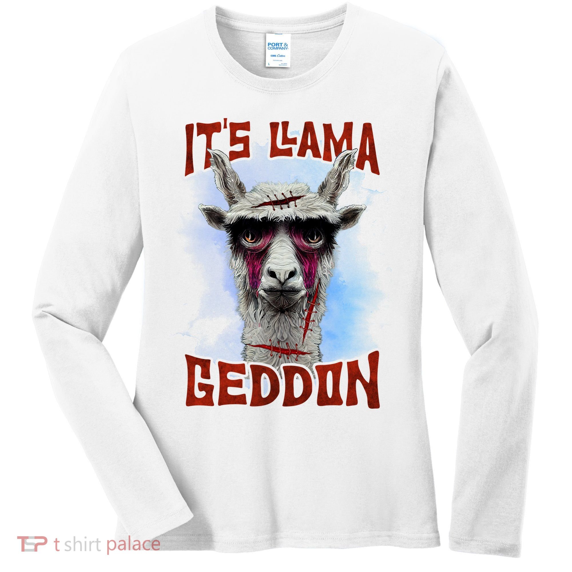 It's Llamageddon Halloween Llama Zombie Funny Spooky Costumes Graphic Plus Size Women's Long Sleeve Shirt