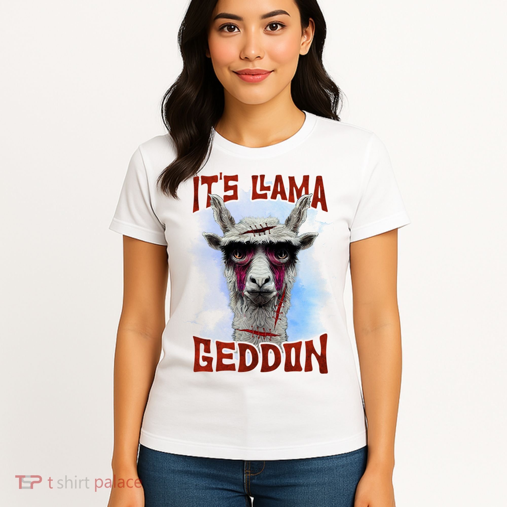 It's Llamageddon Halloween Llama Zombie Funny Spooky Costumes Graphic Plus Size Women's T-Shirt
